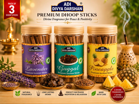 ADI DIVYA DARSHAN Premium Dhoop Sticks Combo Pack of 3 | Lavender , Guggal & Pineapple | Long Lasting Divine Fragrance