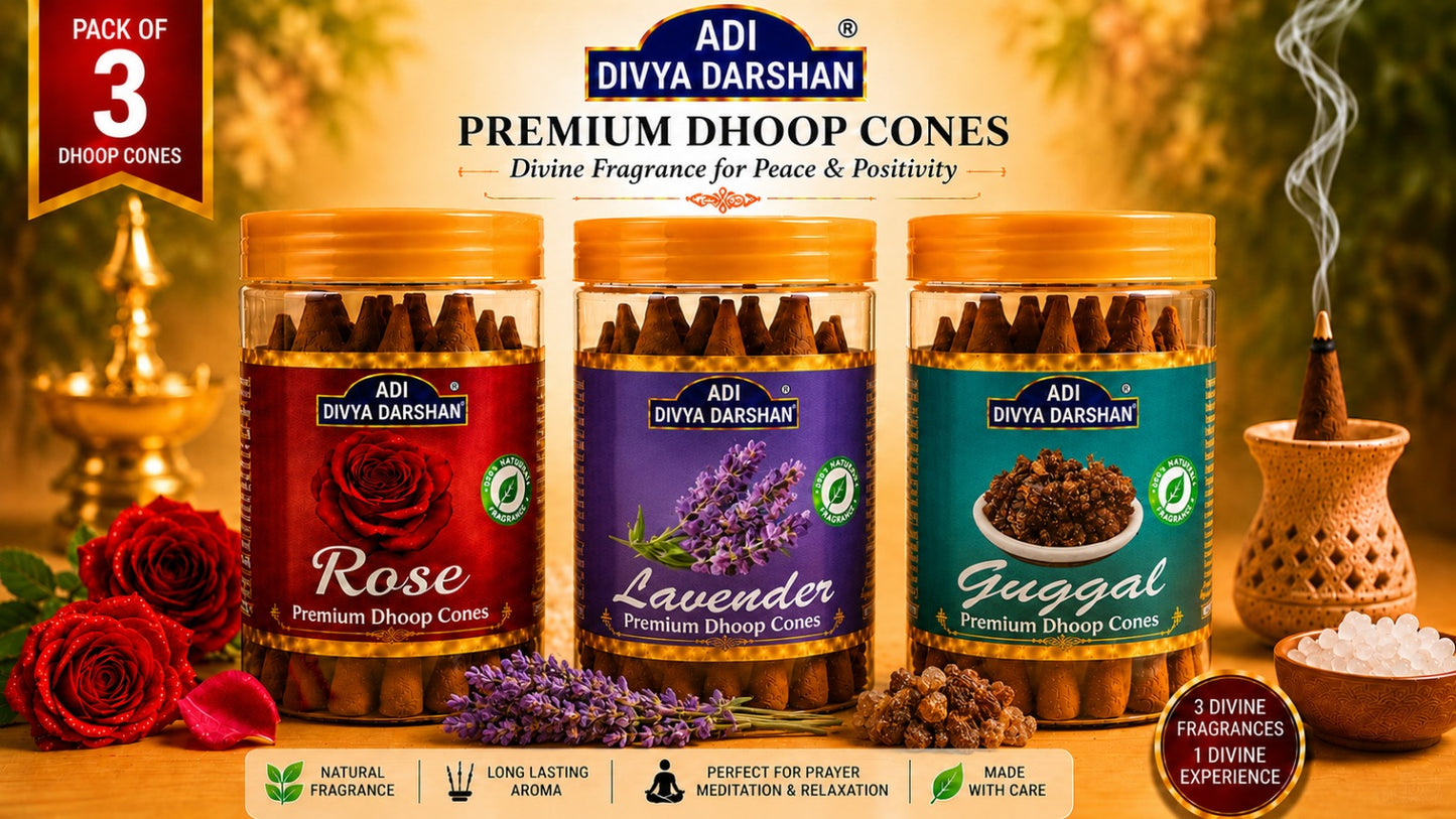 ADI DIVYA DARSHAN Premium Dhoop Cones Combo Pack – Rose, Lavender & Guggal Fragrance | Long Lasting Aroma | Natural Incense Cones for Pooja, Meditation & Home