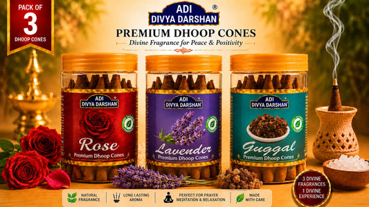ADI DIVYA DARSHAN Premium Dhoop Cones Combo Pack – Rose, Lavender & Guggal Fragrance | Long Lasting Aroma | Natural Incense Cones for Pooja, Meditation & Home