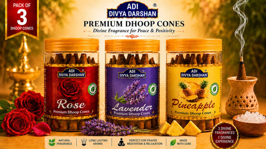 ADI DIVYA DARSHAN Premium Dhoop Cones Combo Pack – Rose, Lavender & Pineapple Fragrance | Long Lasting Aroma | Natural Incense Cones for Pooja, Meditation & Home