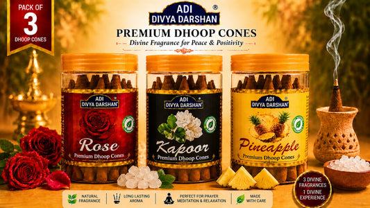 ADI DIVYA DARSHAN Premium Dhoop Cones Combo Pack – Rose, Kapoor & Pineapple Fragrance | Long Lasting Aroma | Natural Incense Cones for Pooja, Meditation & Home