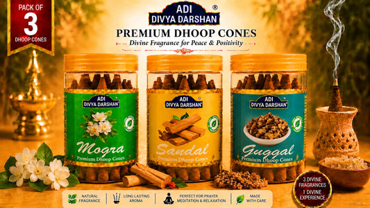 ADI DIVYA DARSHAN Premium Dhoop Cones Combo Pack – Mogra, Sandal & Guggal Fragrance | Long Lasting Aroma | Natural Incense Cones for Pooja, Meditation & Home