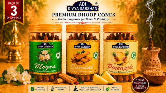 ADI DIVYA DARSHAN Premium Dhoop Cones Combo Pack – Mogra, Sandal & Pineapple Fragrance | Long Lasting Aroma | Natural Incense Cones for Pooja, Meditation & Home