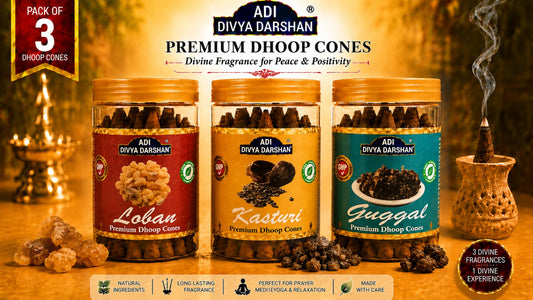 ADI DIVYA DARSHAN Premium Dhoop Cones Combo Pack – Loban , Kasturi & Guggal Fragrance | Long Lasting Aroma | Natural Incense Cones for Pooja, Meditation & Home
