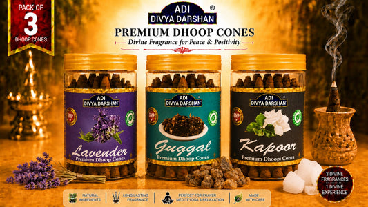 ADI DIVYA DARSHAN Premium Dhoop Cones Combo Pack – Lavender , Guggal & Kapoor Fragrance | Long Lasting Aroma | Natural Incense Cones for Pooja, Meditation & Home