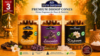 ADI DIVYA DARSHAN Premium Dhoop Cones Combo Pack – Kasturi , Lavender & Kapoor Fragrance | Long Lasting Aroma | Natural Incense Cones for Pooja, Meditation & Home