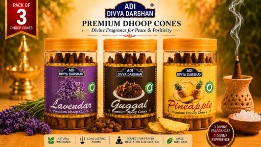 ADI DIVYA DARSHAN Premium Dhoop Cones Combo Pack – Lavender , Guggal & Pineapple Fragrance | Long Lasting Aroma | Natural Incense Cones for Pooja, Meditation & Home