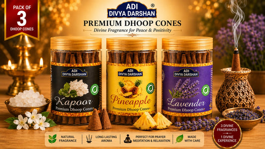 ADI DIVYA DARSHAN Premium Dhoop Cones Combo Pack – Kapoor , Pineapple & Lavender Fragrance | Long Lasting Aroma | Natural Incense Cones for Pooja, Meditation & Home