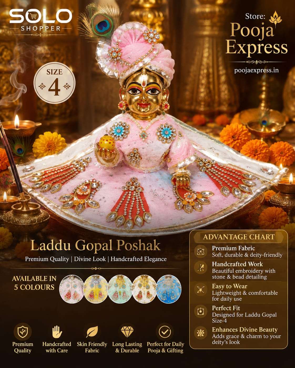 Laddu Gopal Stone & Bead Poshak | Solo Shopper | Size 4