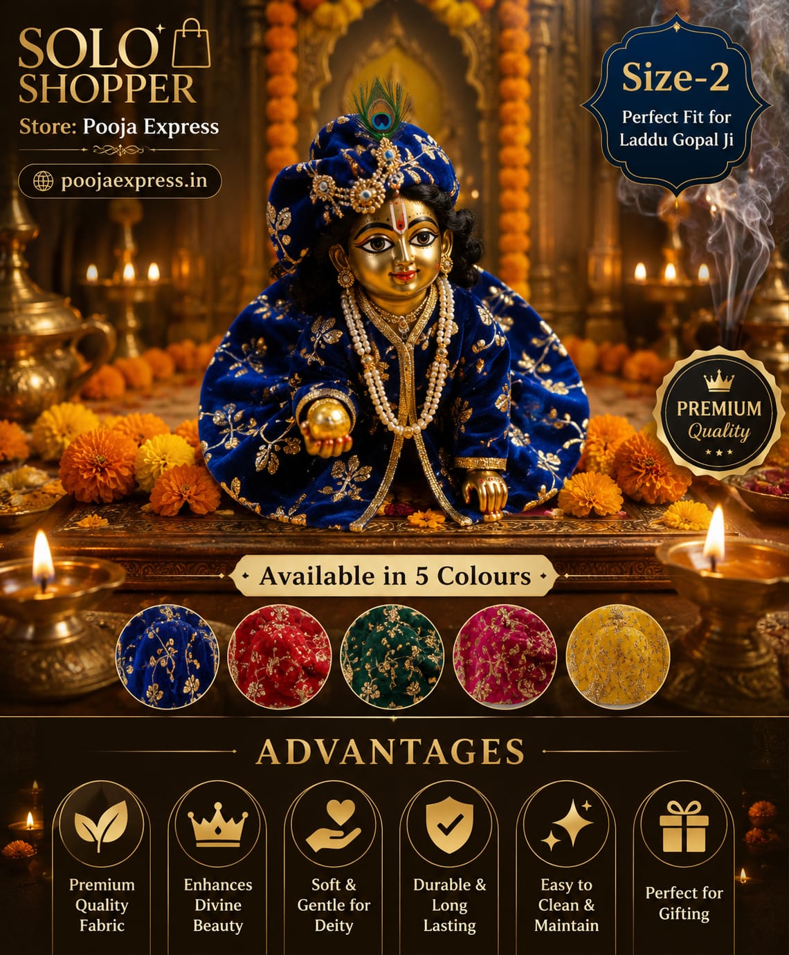 Laddu Gopal Designer Zari Poshak | Solo Shopper | Size 2