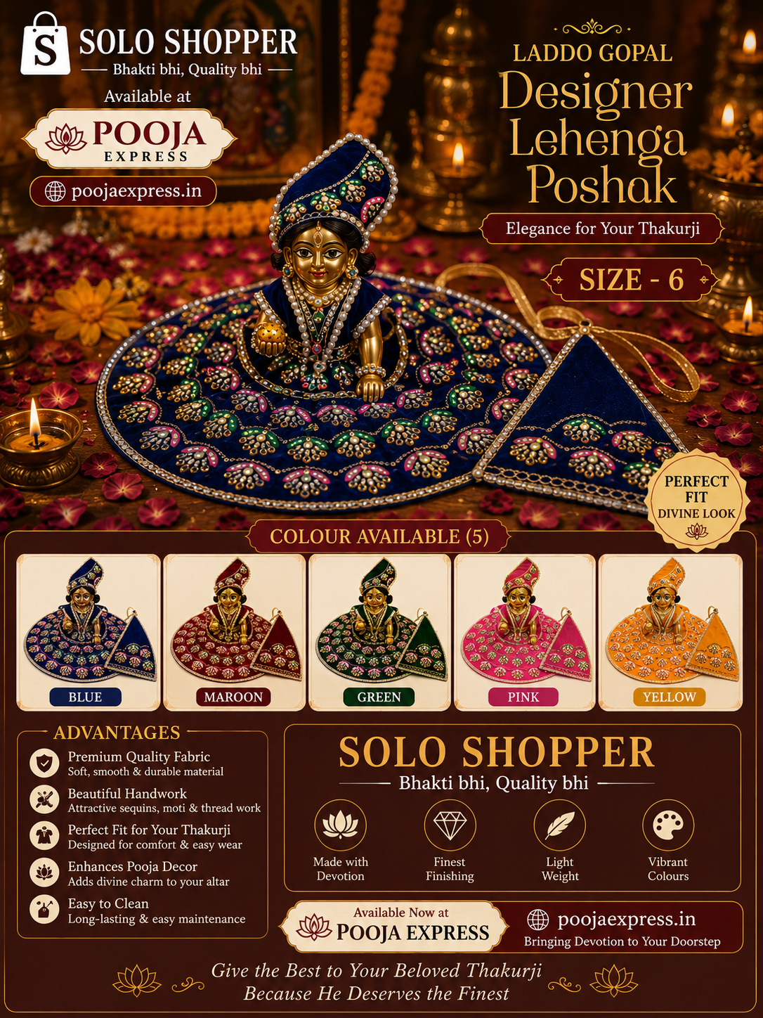 Laddo Gopal Designer Lehenga Poshak - Size 0