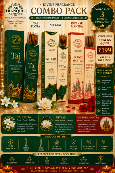 Adi Tranquil Divine Fragrance Combo Pack – Taj Flora, Nityam & Incense Mantra (3 Packs)