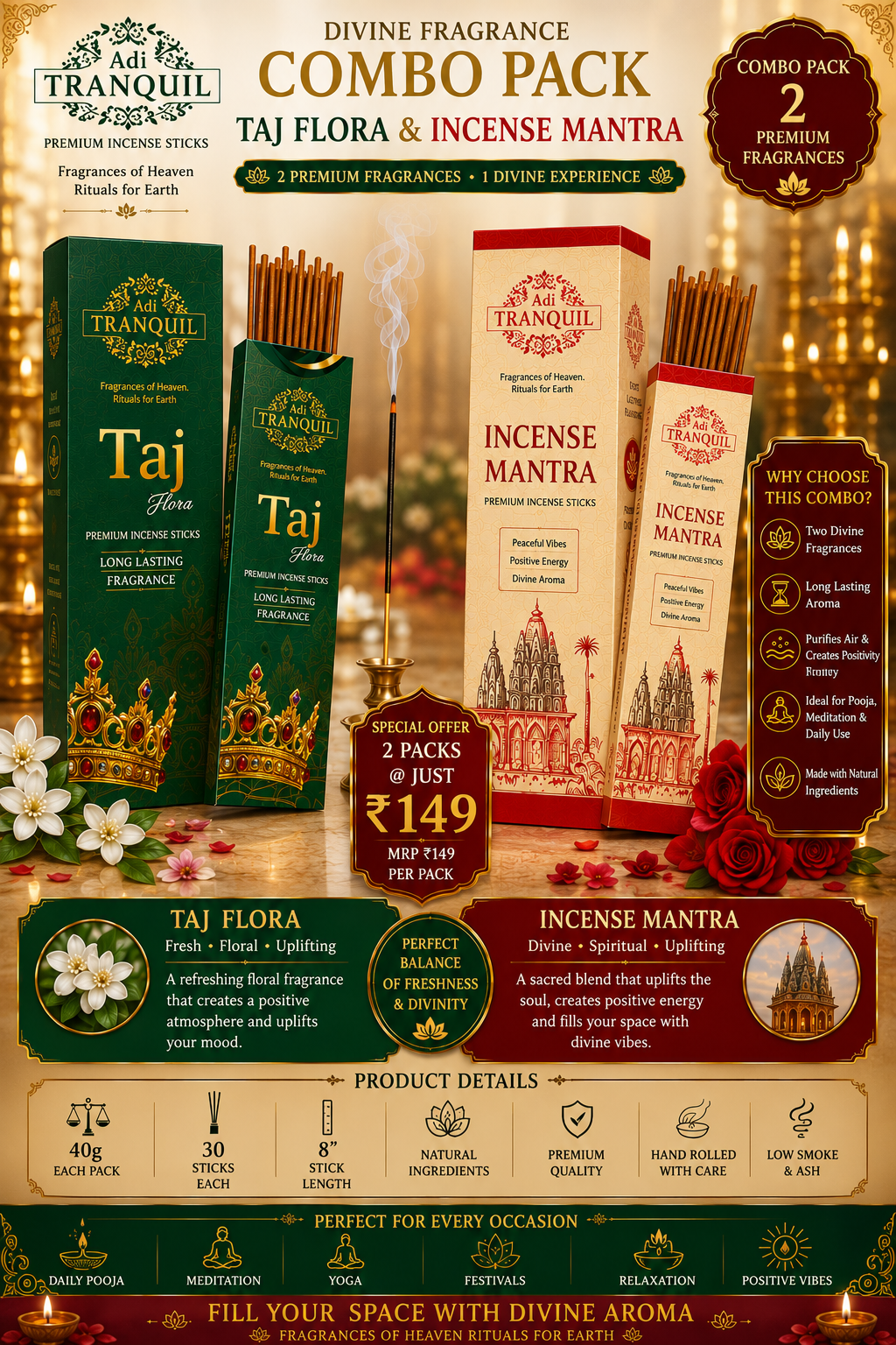 Adi Tranquil Divine Fragrance Combo Pack – Taj Flora & Incense Mantra